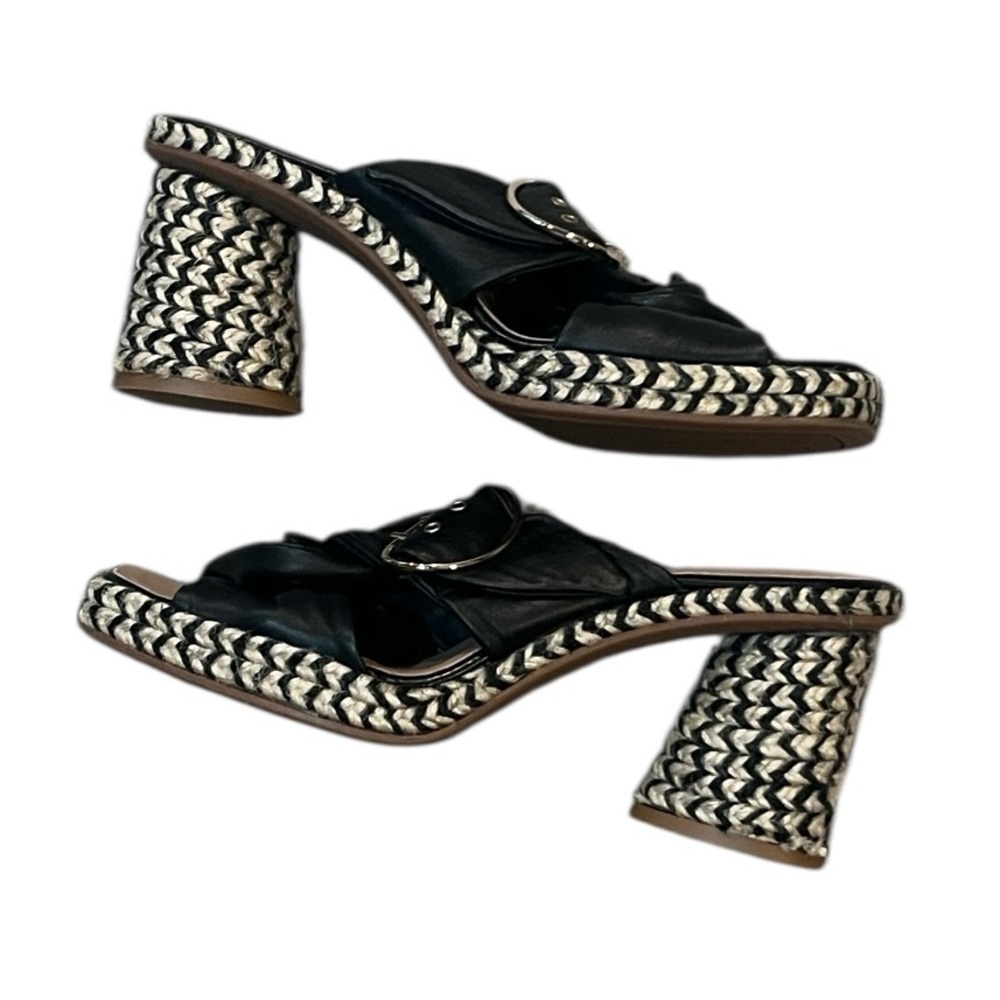 Gaimo Black Jute Wide Heeled Clog with Tubular Heel Size - Picture 8 of 10